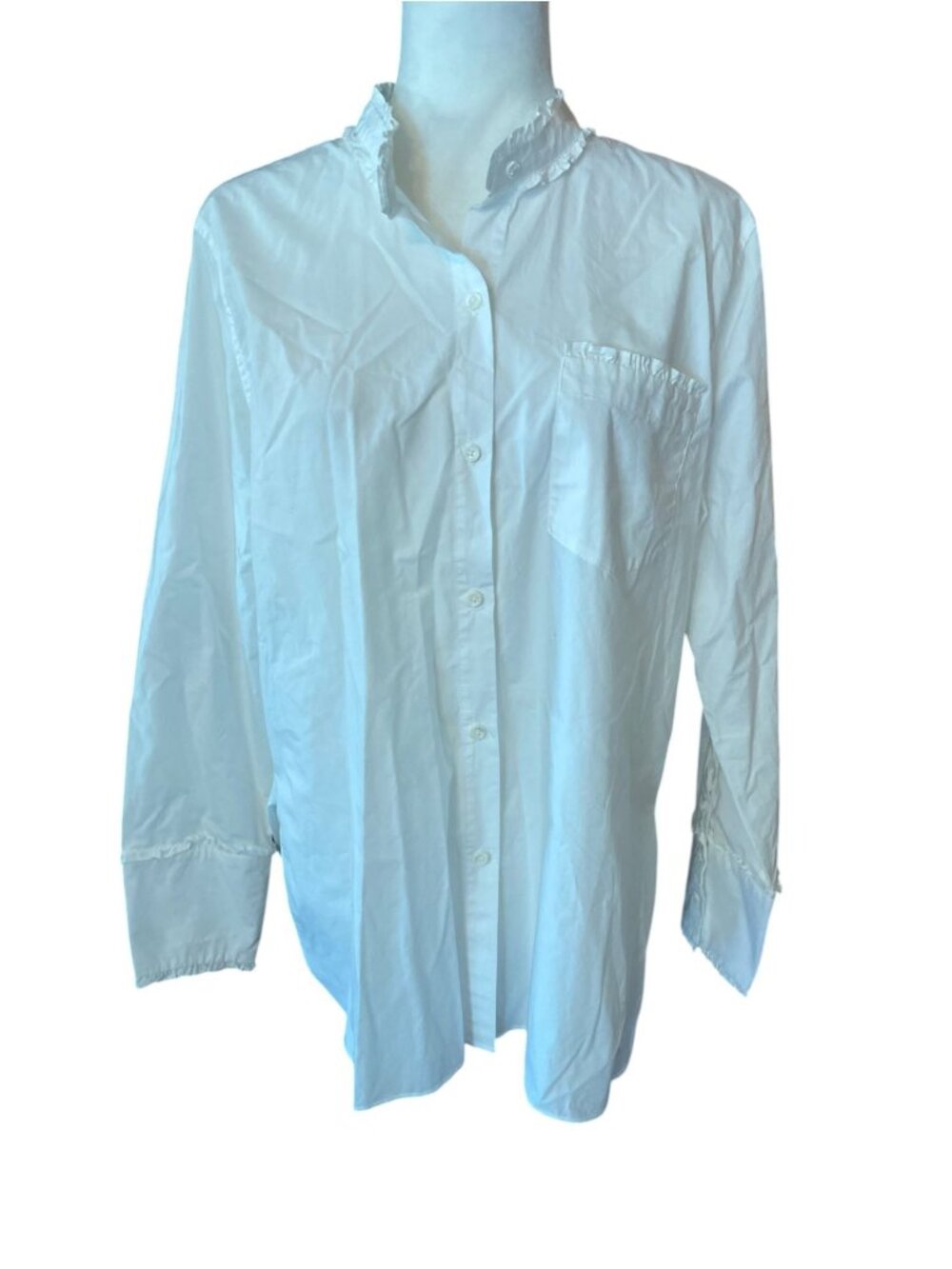 Alex Mills Easy Ruffle Shirt SZ 10 White Button Down Frills Victorian SZ XL - Picture 1 of 7